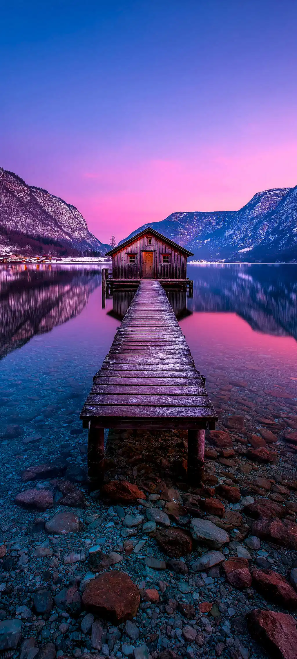 Wooden Pier Quiet Lake Twilight