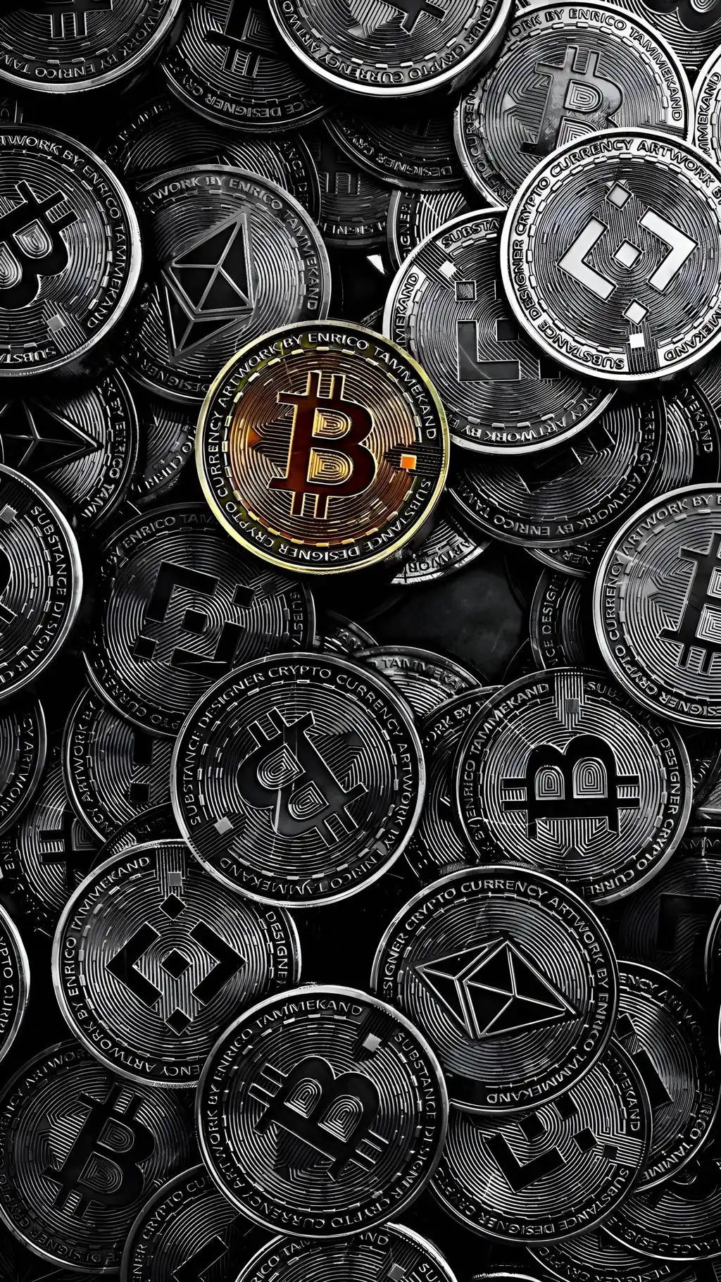 Bitcoin Crypto Coins Dark Metallic Texture