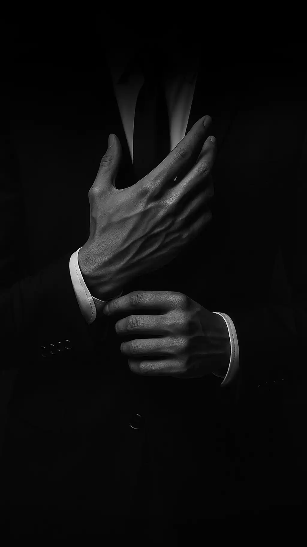 Dark Suit Man Adjusting Tie Mysterious Portrait