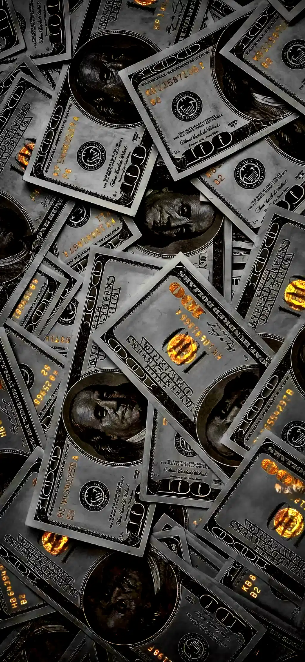 Flying Hundred Dollar Bills Dark Money Background