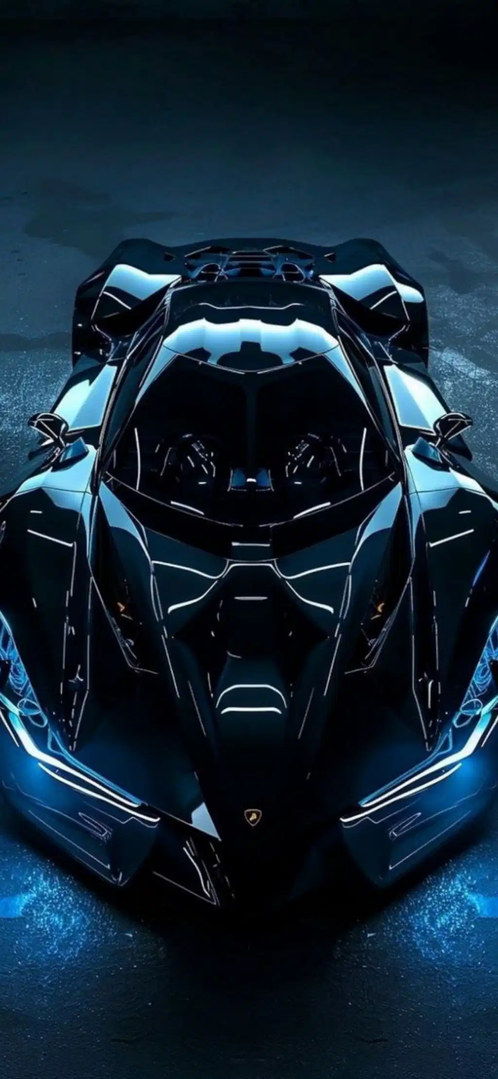 Futuristic Blue Glowing Concept Hypercar Front