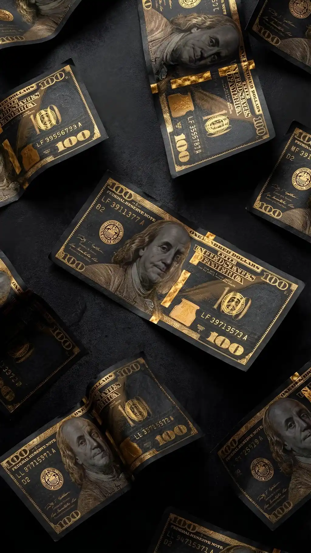 Gold Money Stacks Hundred Dollar Bills Pattern