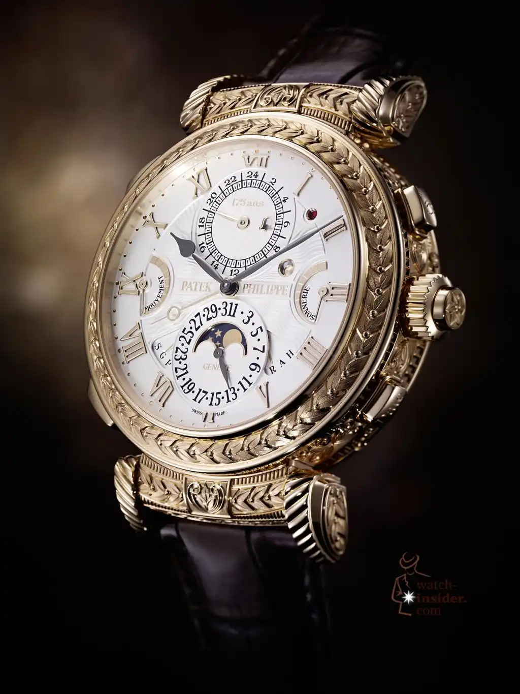 Luxury Gold Watch Black Leather Background