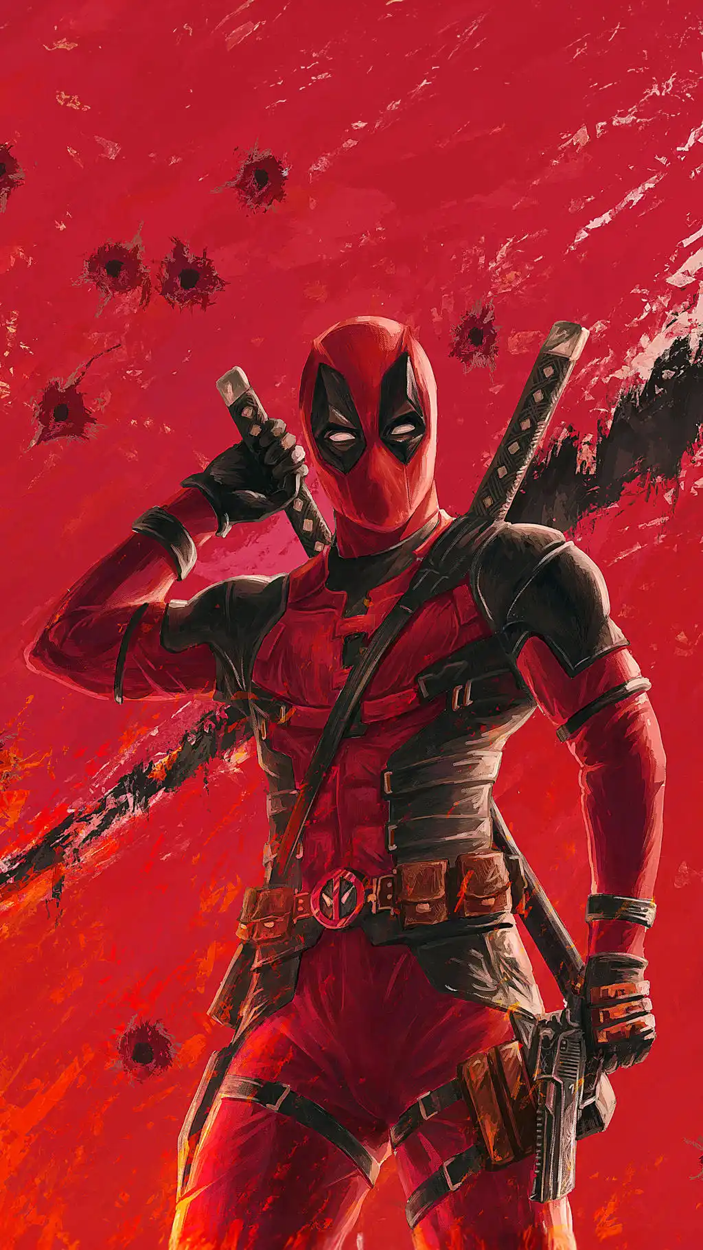Deadpool Dual Katanas Red Smoke Wallpaper