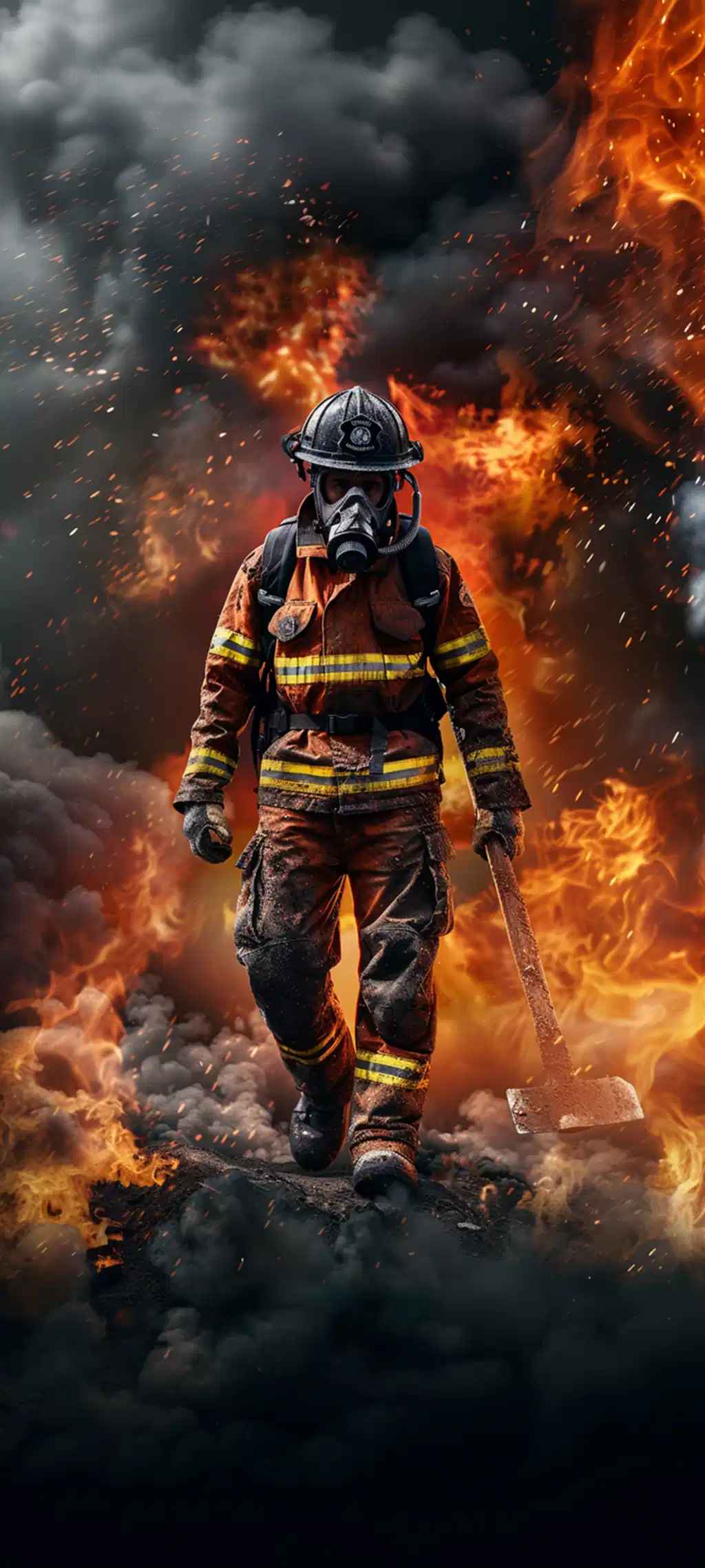 Firefighter Walking Through Fire Wallpaper