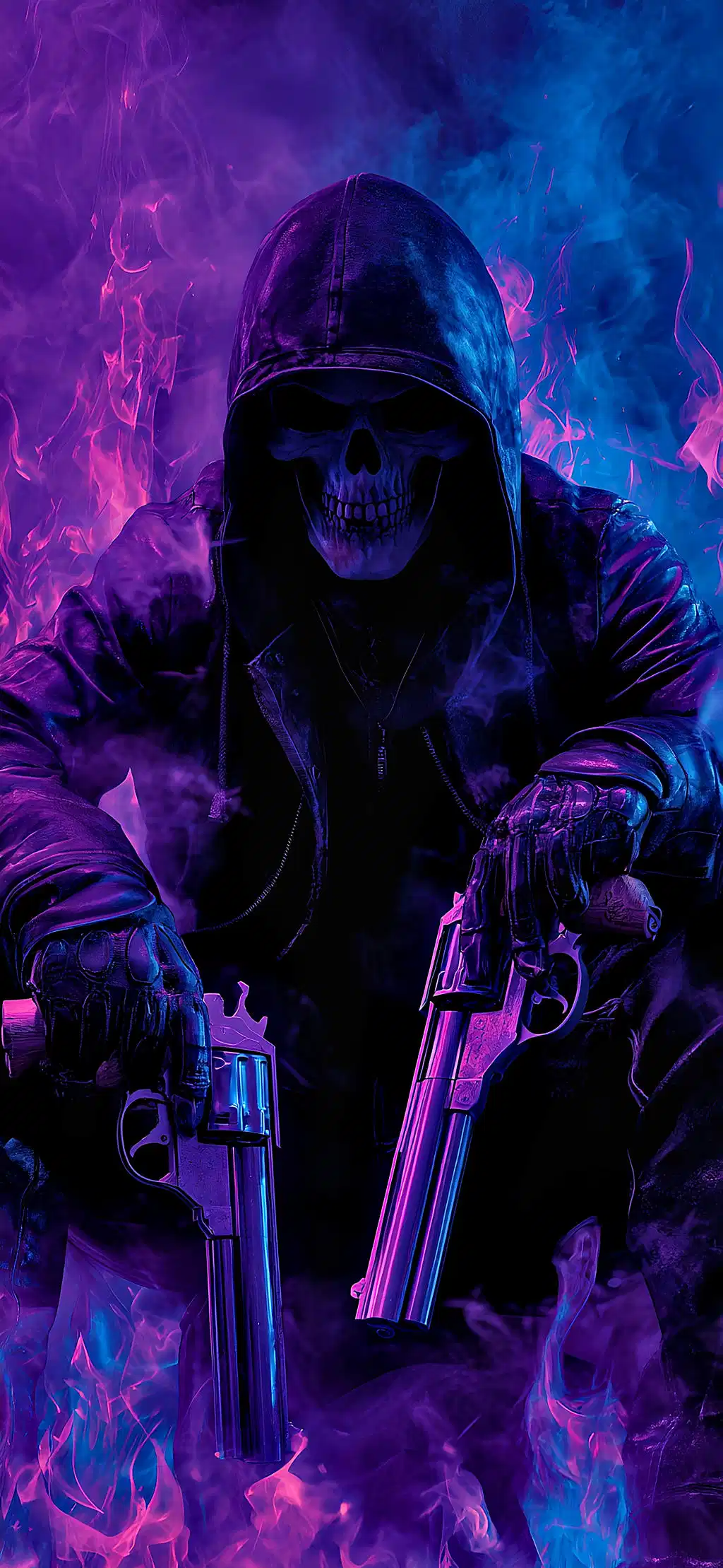 Hooded Wizard Skull Neon Wallpaper