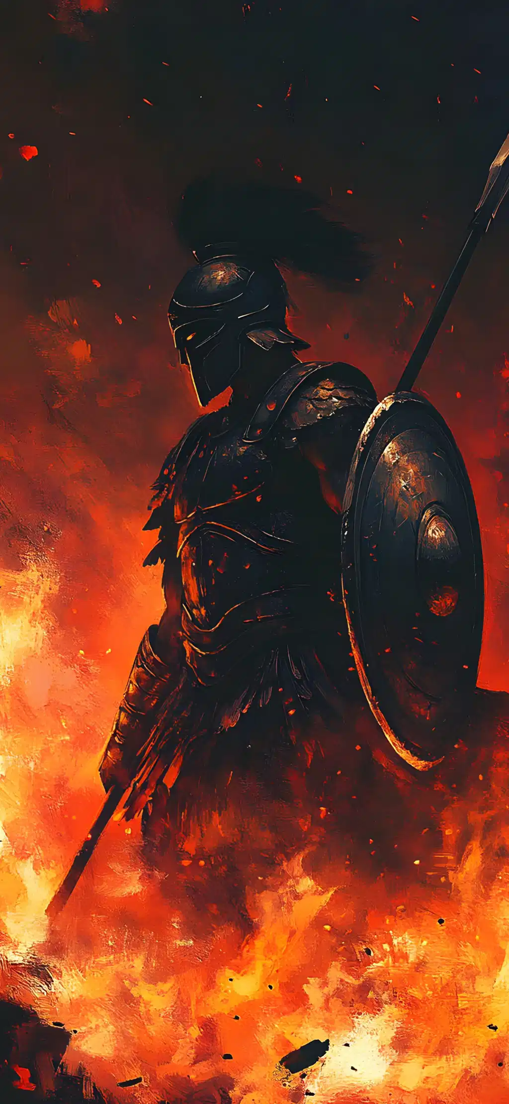 Knight Warrior Standing In Fire Wallpaper