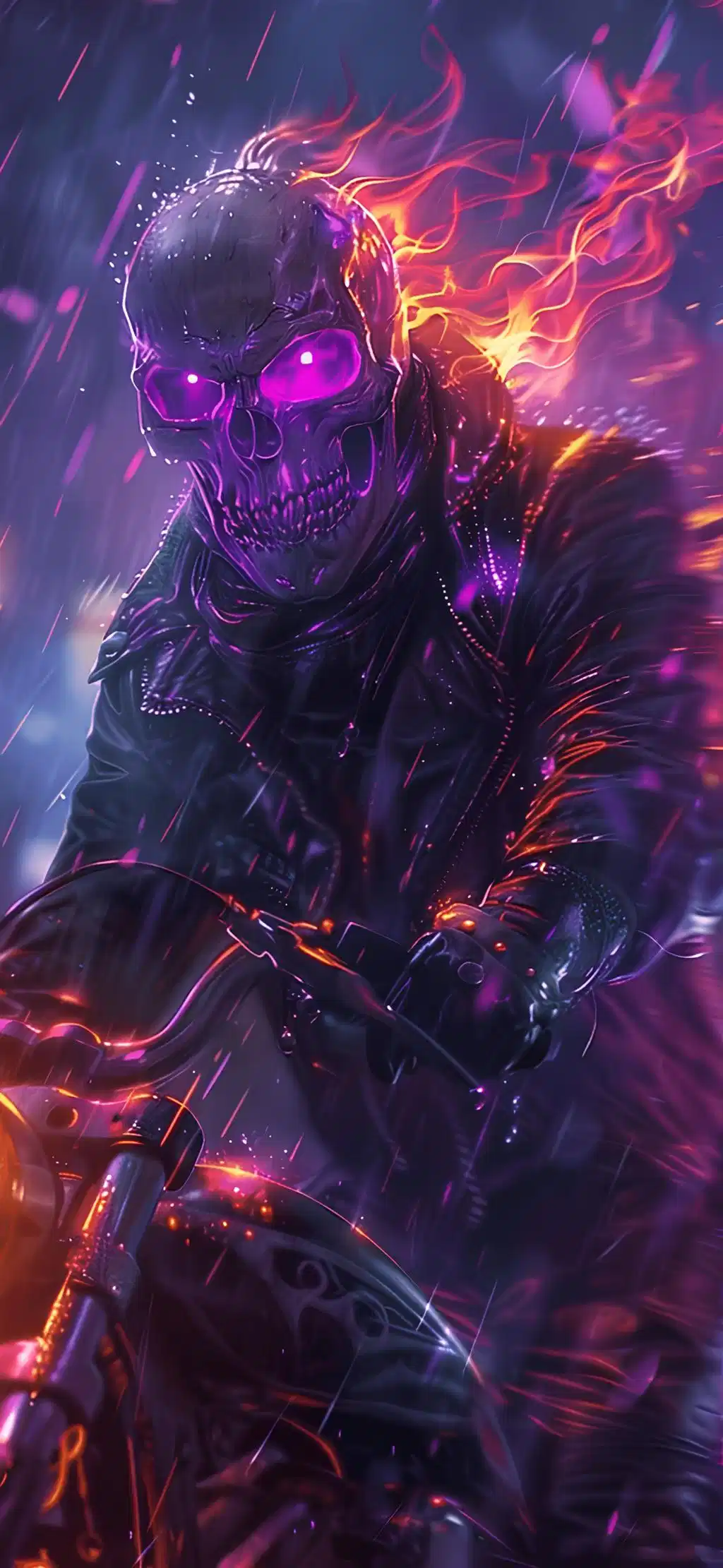 Neon Purple Cyber Demon Skull Wallpaper
