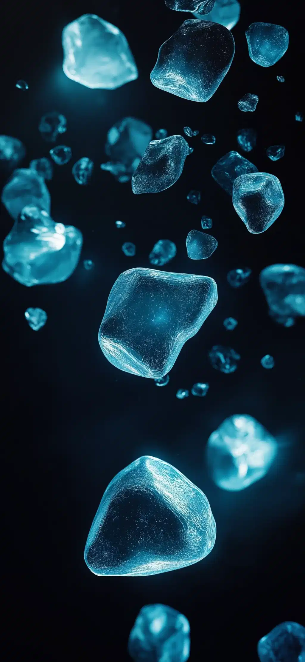 Glowing Blue Crystals Floating