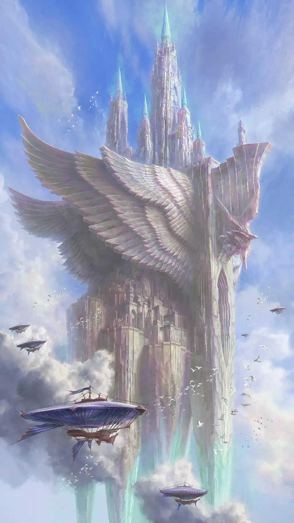 Fantasy Floating Castle Sky Waterfalls