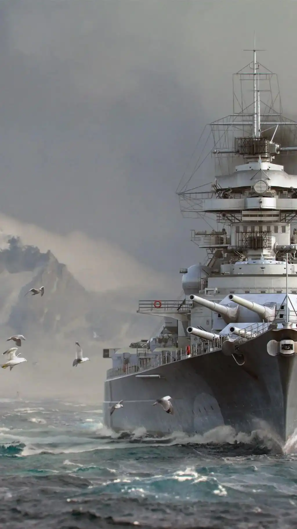 Futuristic Battleship Snowy Frozen Ocean