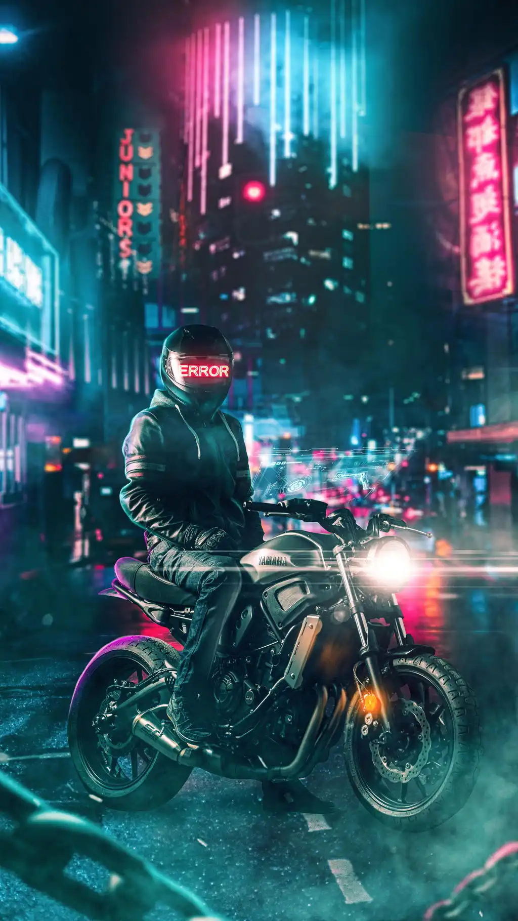 Futuristic Biker Neon City Street