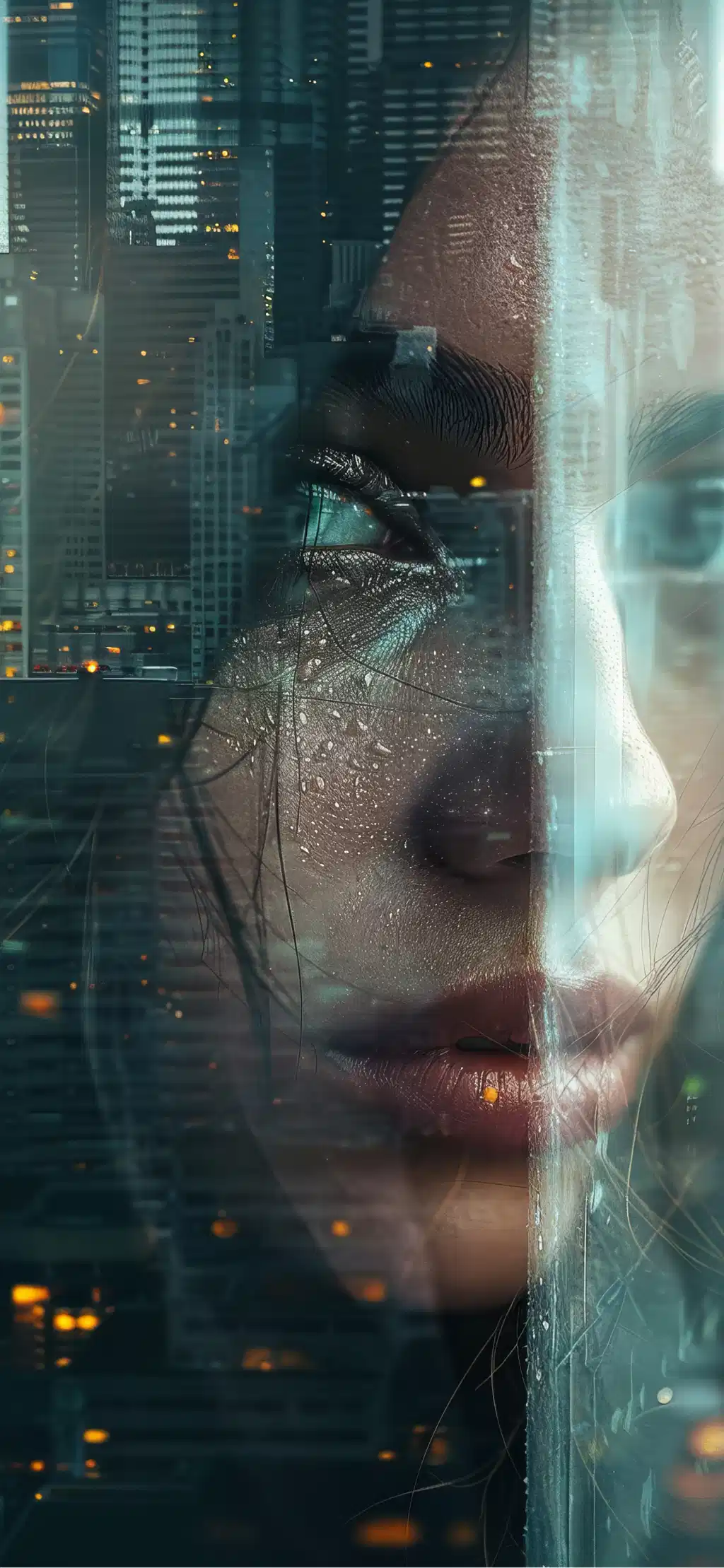Futuristic Woman Side Profile Rain Glass