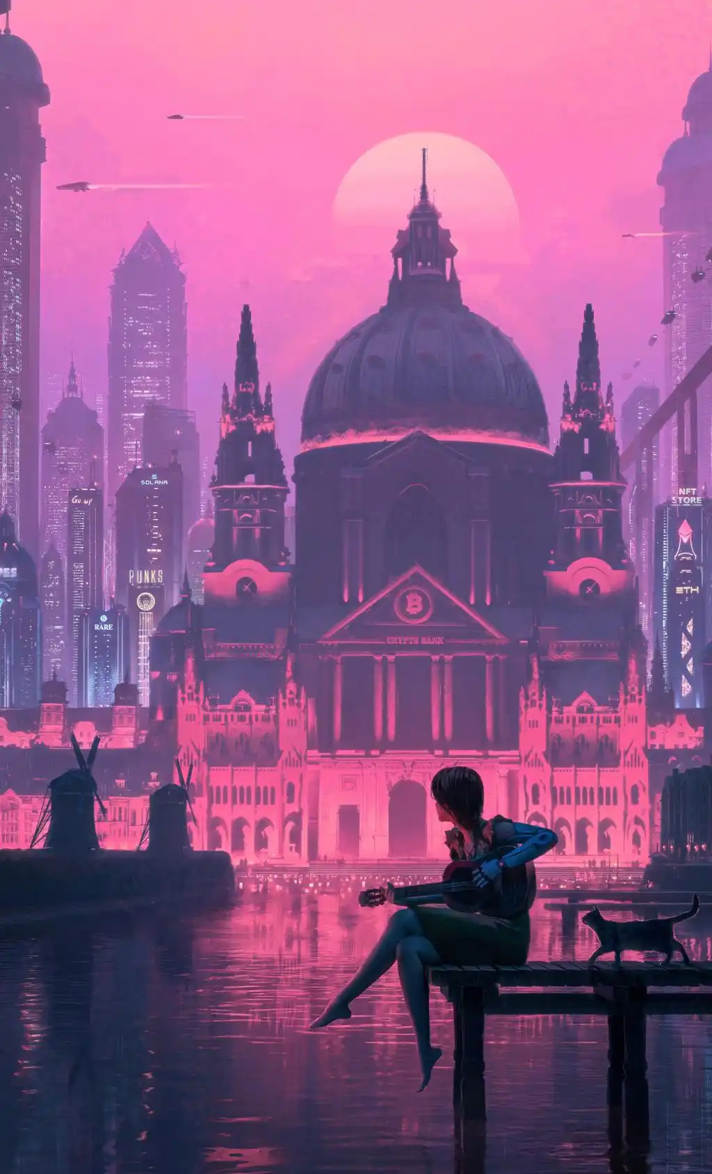 Pink Synthwave Gothic Cathedral Sunset