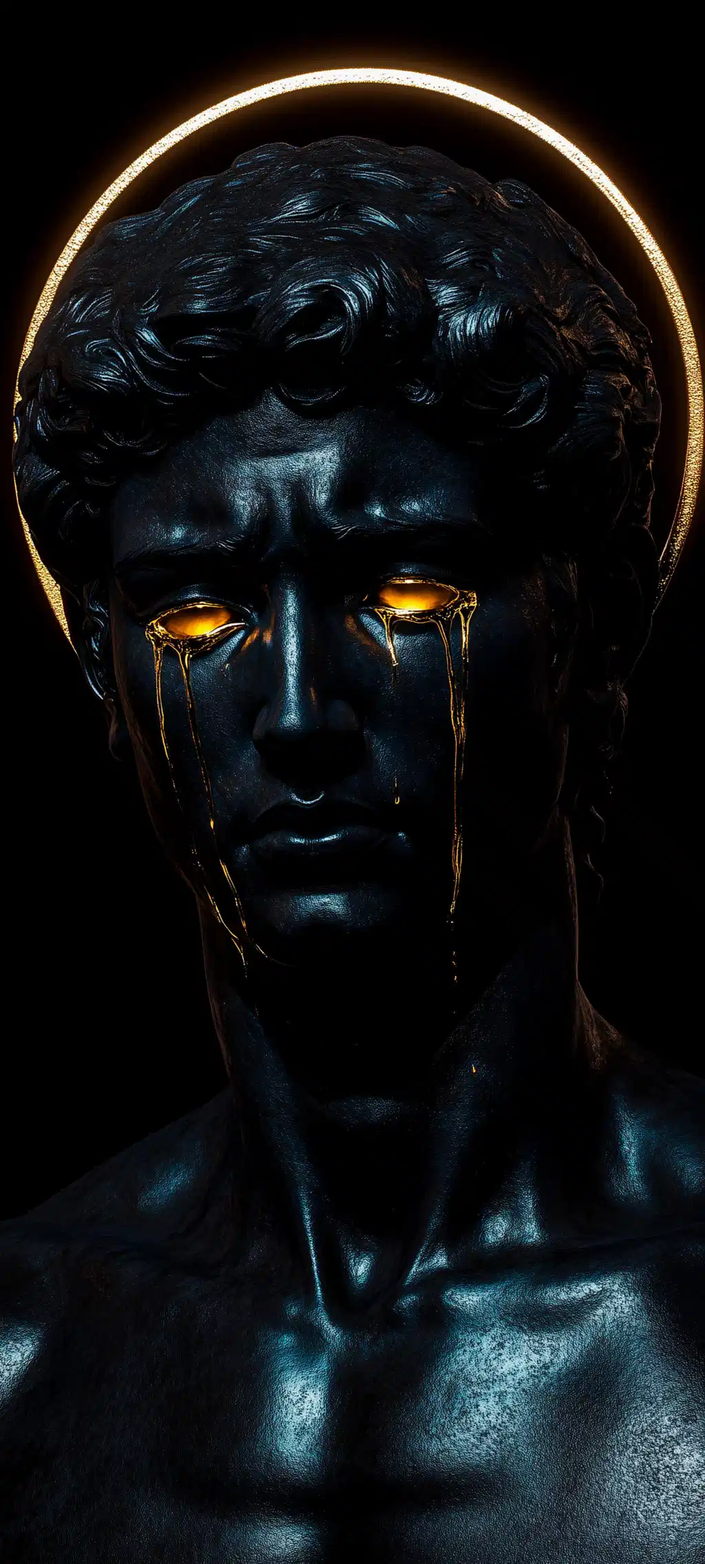 Black Glossy Statue Glowing Gold Eyes