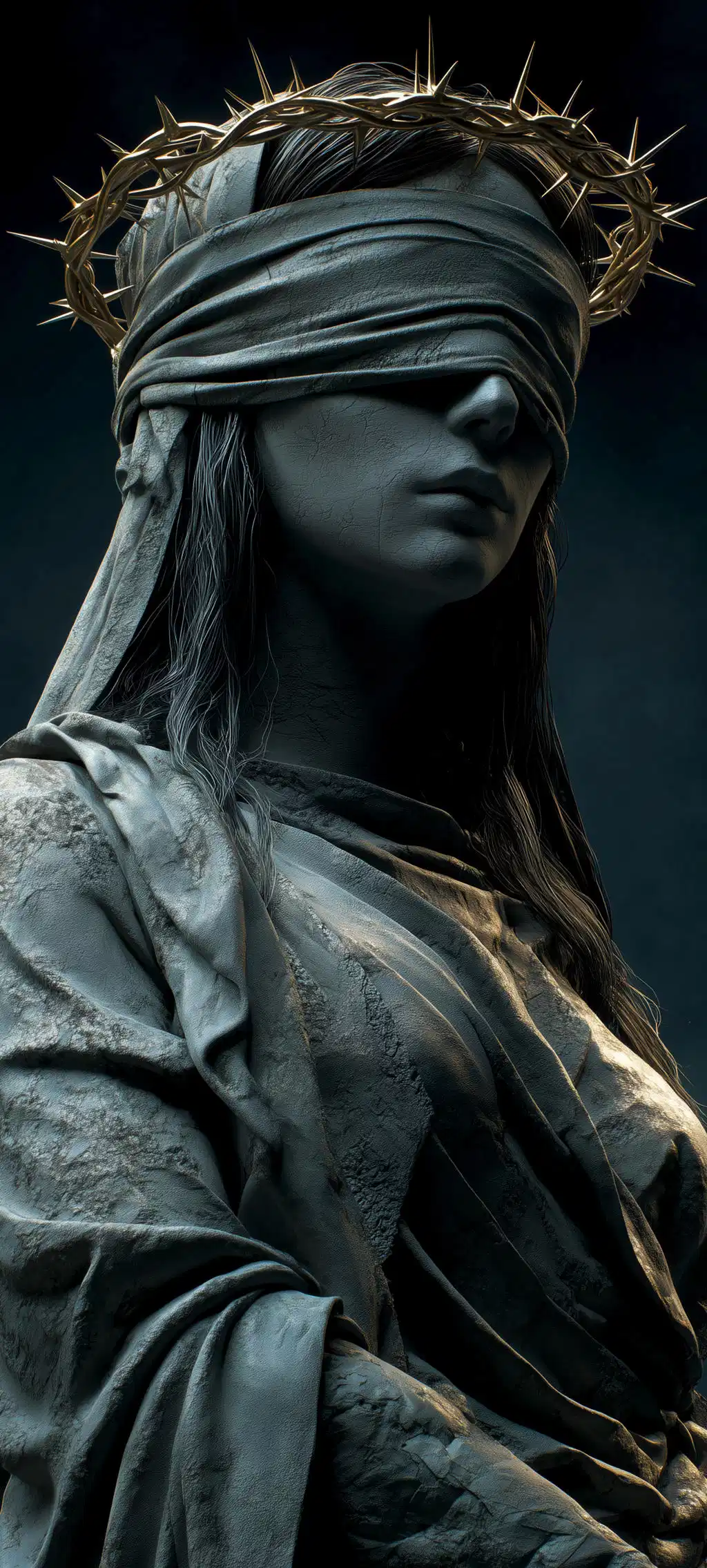 Blindfolded Lady Justice Statue Crown Of Thorns