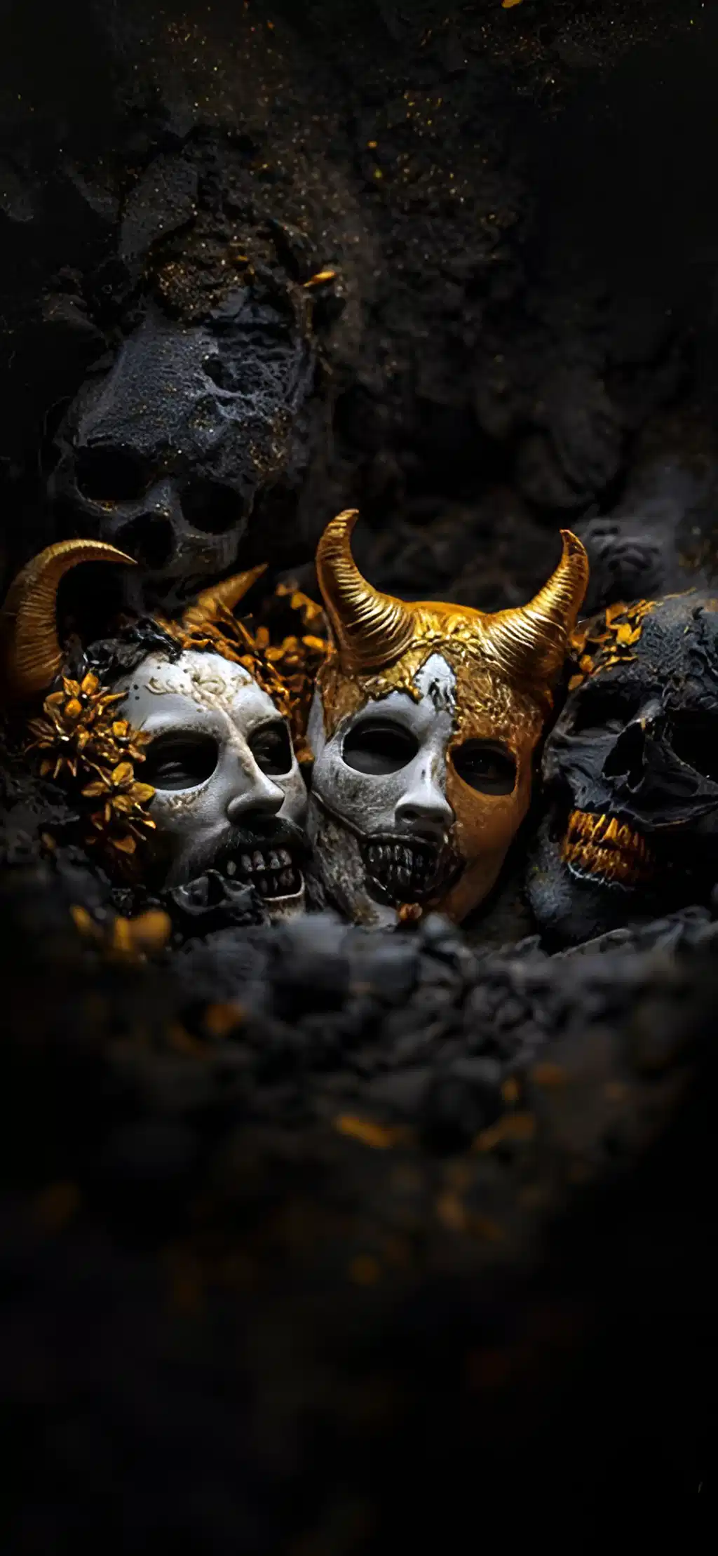 Dark Gothic Skulls Gold Crown Sculpture