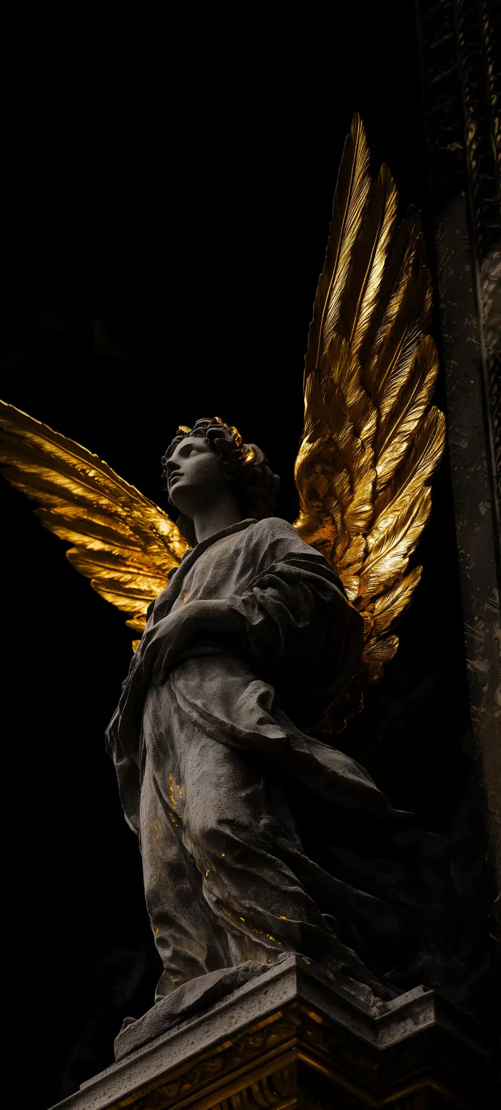 Dark Stone Angel Gold Wings Statue