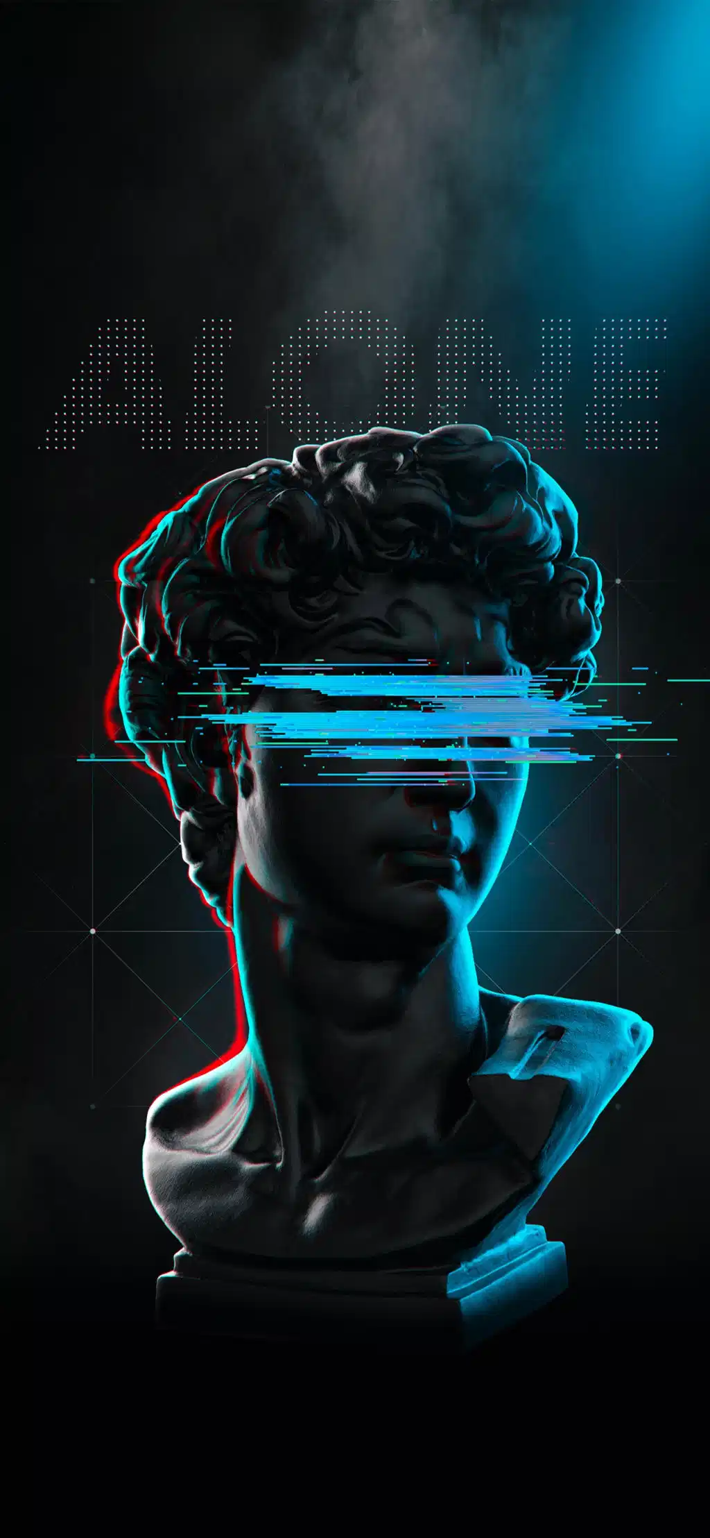 Glitch Effect Greek Bust Statue Neon