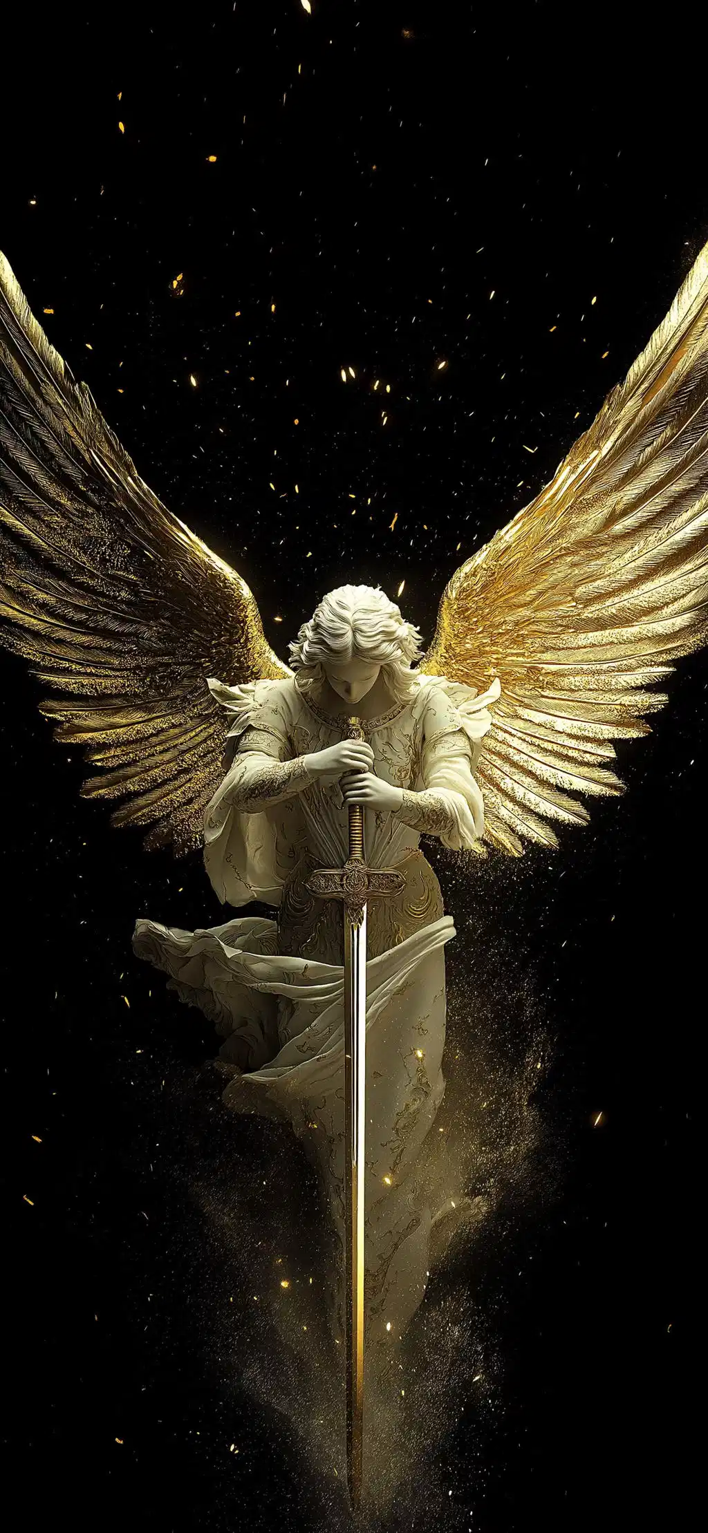 Majestic Golden Winged Angel Sword Sculpture