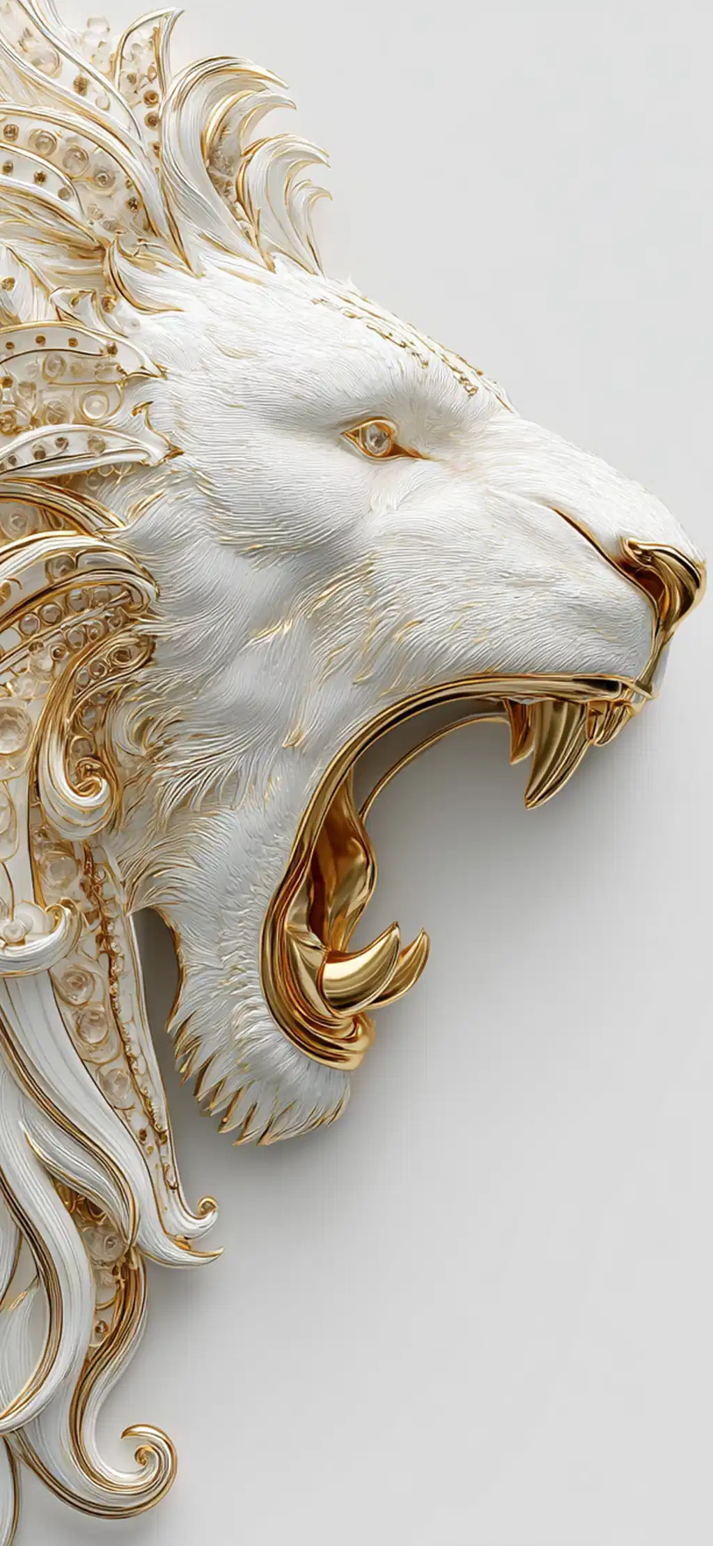 Roaring White Lion Head Wall Sculpture