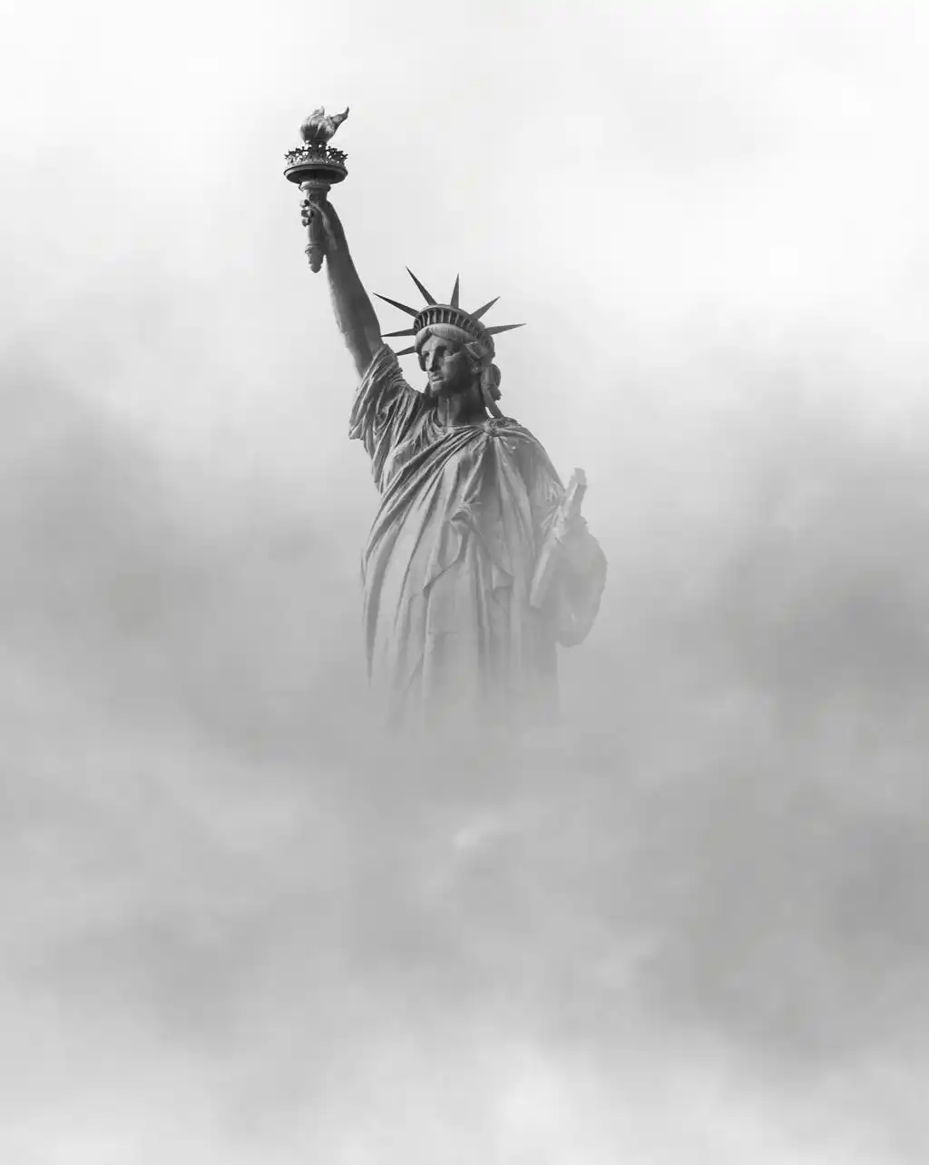 Statue Of Liberty Foggy Mist Monochrome