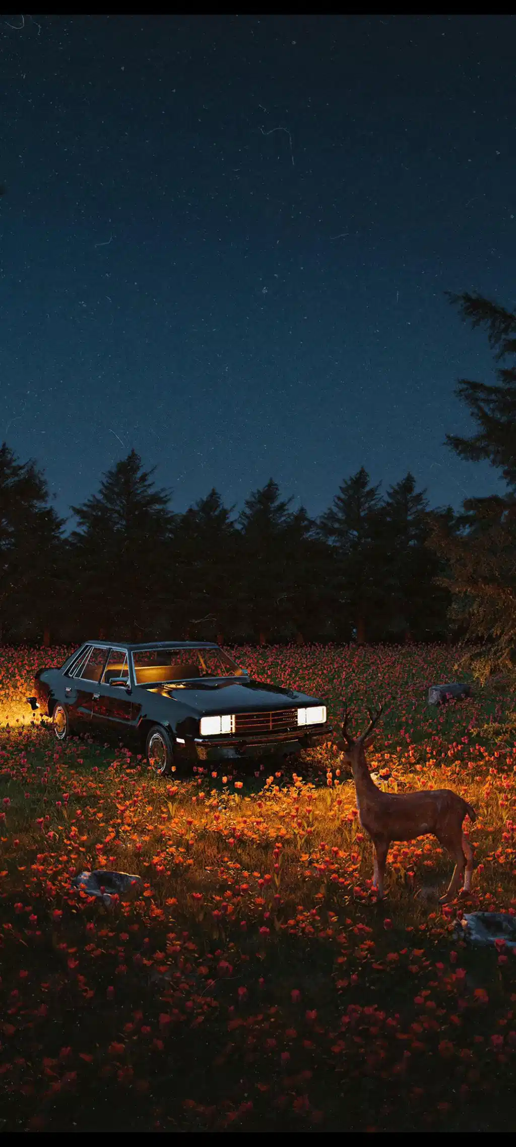 Classic Car Parked Forest Twilight