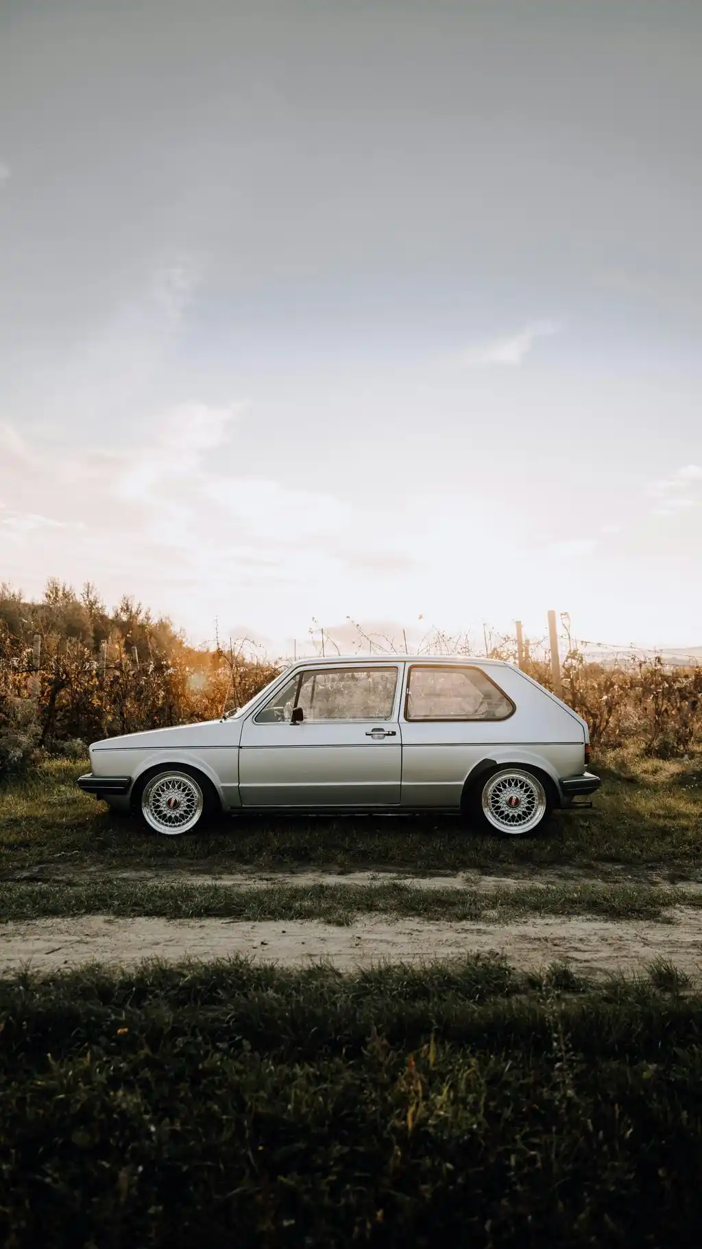 Classic White Car Open Field