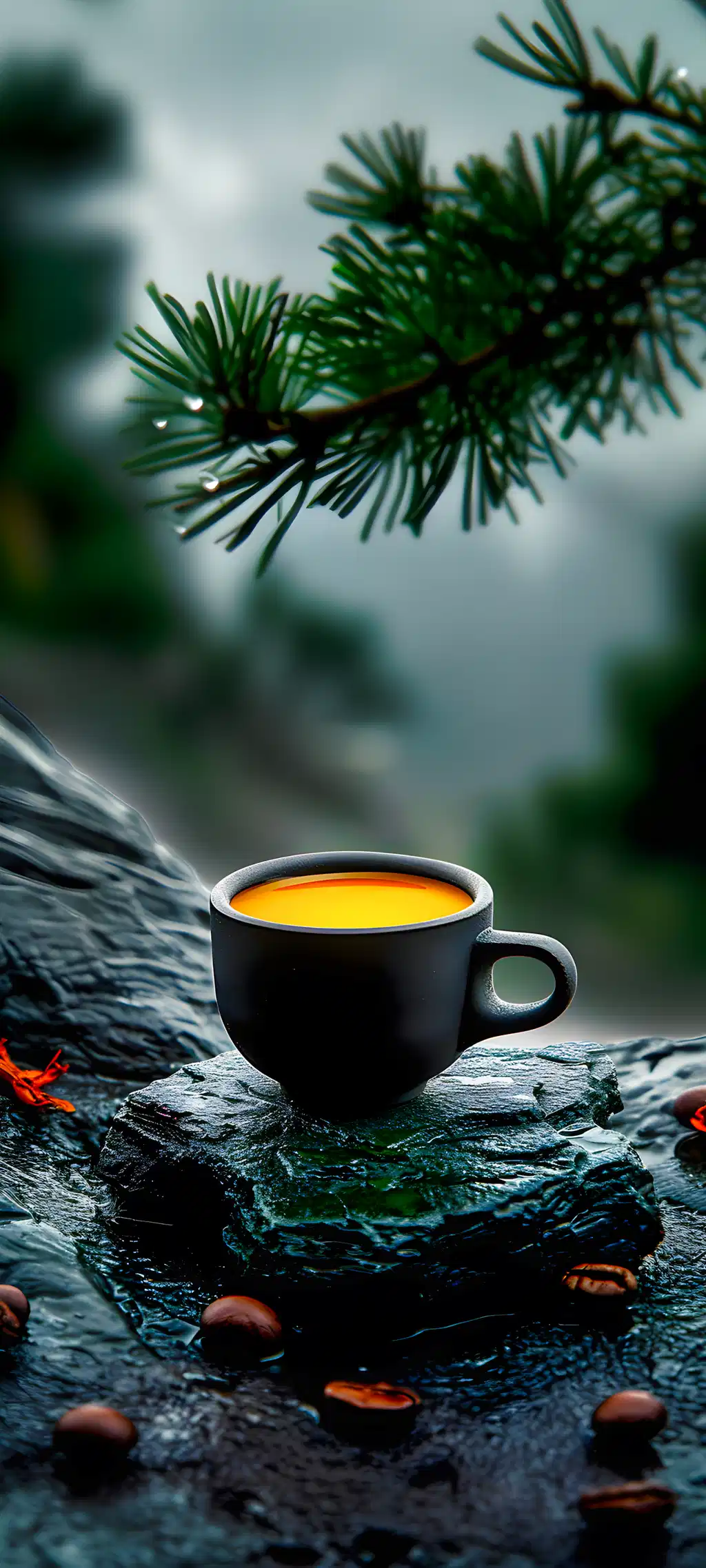 Coffee Cup Pine Tree Branch Nature
