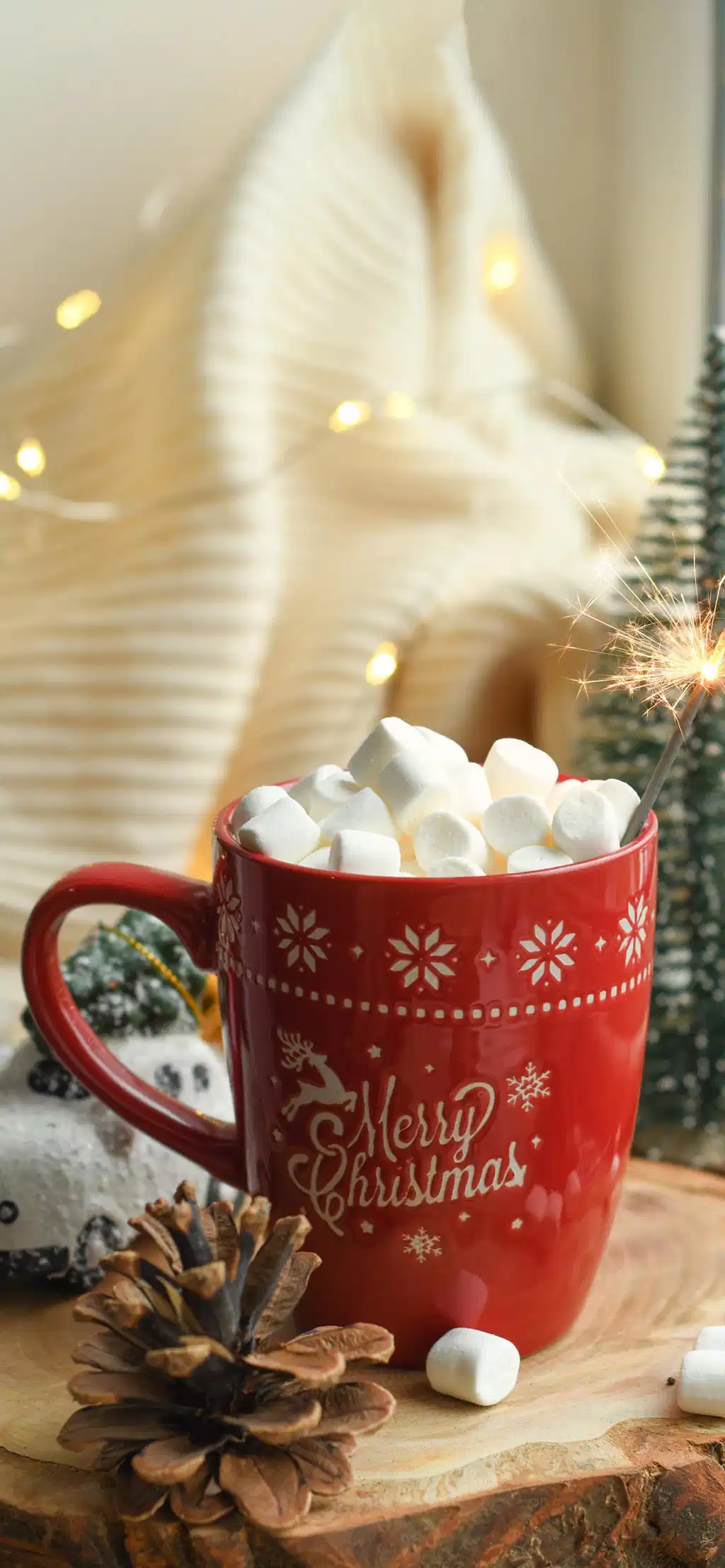 Cozy Red Marshmallow Mug Winter Decor
