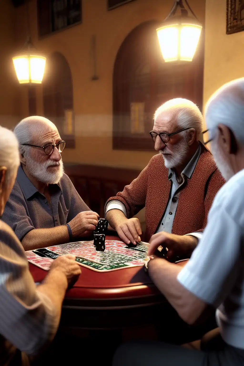 Elderly Men Playing Cards Cozy Room