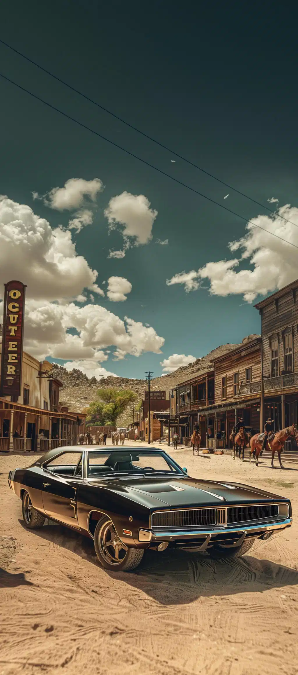 Vintage Muscle Car Countryside Landscape